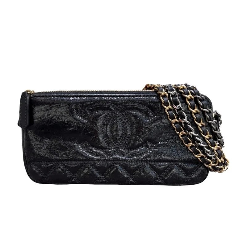 CHANEL CHAIN WALLET 30 SERIES BLACK AGED CALF HANDBAG: CHANEL Chain Wallet 30 Series Black Aged Calf Handbag Brand: CHANEL Type: Handbag Material: Aged Calfskin Color: black Size: W: 18cm / H: 9cm / D: 2.5cm / Shoulder: 22.3cm Accessories: None