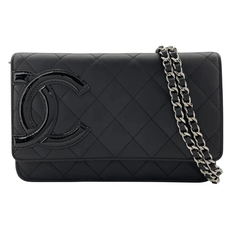 CHANEL CAMBON LINE SERIES BLACK SHW CALF CHAIN WALLET HANDBAG: CHANEL Cambon Line Series Black SHW Calf Chain Wallet Handbag Brand: CHANEL Type: Handbag Material: Calf Color: Black SV Hardware Size: W: 19cm / H: 13cm / D: 2.5cm / Shoulder: 130cm 