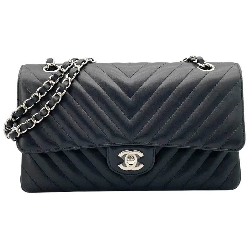 CHANEL V-STITCH CHAIN SHOULDER SERIES BLACK SHW LAMBSKIN HANDBAG (1 of 10)