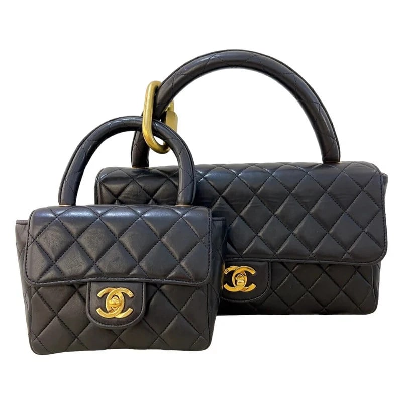 CHANEL MOTHER AND CHILD BAG BLACK GHW LAMBSKIN HANDBAG (1 of 12)