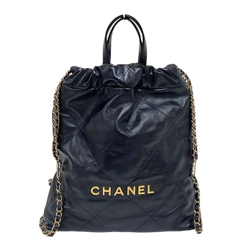 CHANEL 22 BACKPACK BLACK GHW SHINY CALF DAYPACK HANDBAG (1 of 12)
