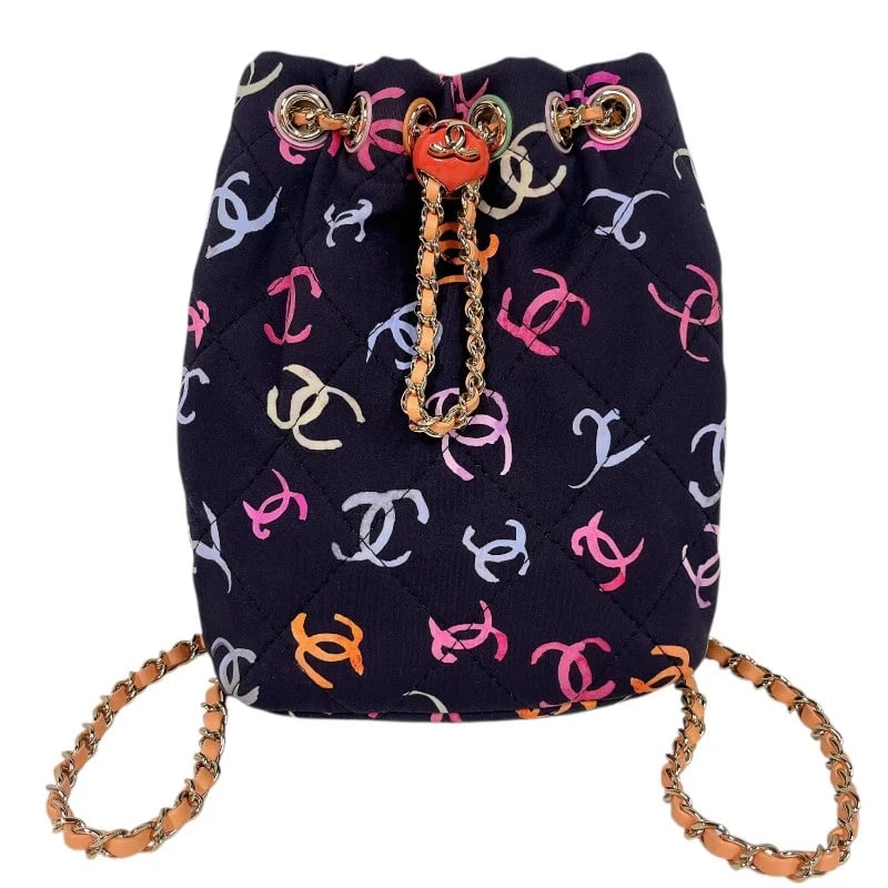 CHANEL COCO MARK CHAIN BACKPACK FABRIC HANDBAG (1 of 9)