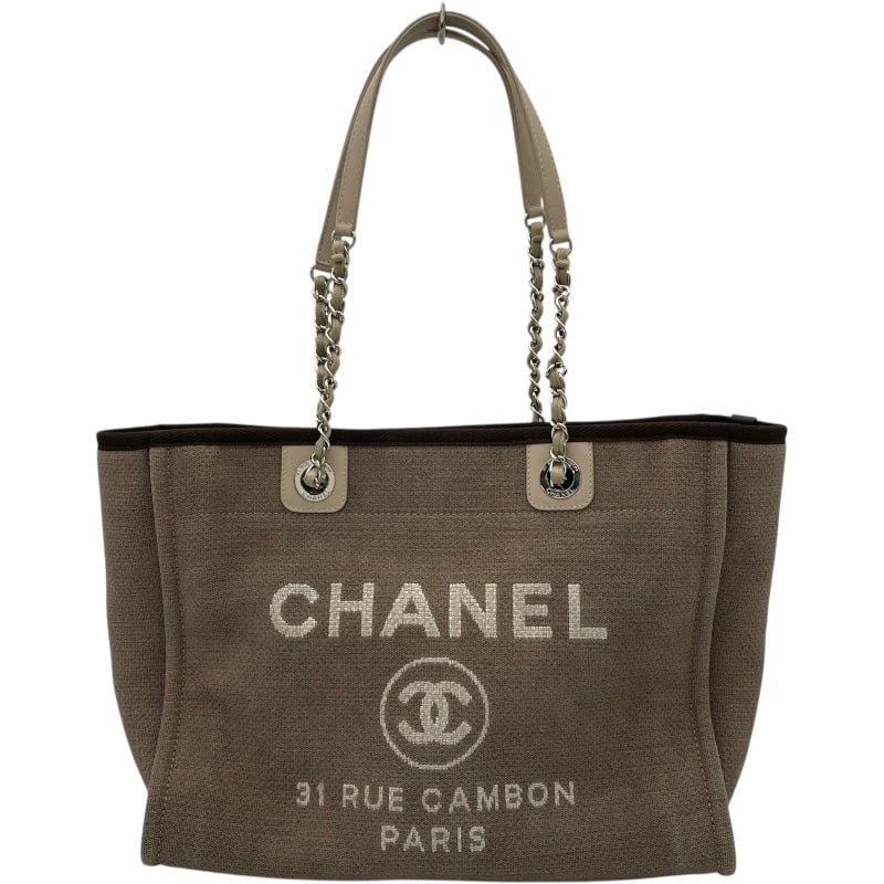CHANEL DEAUVILLE MM 17 SERIES BROWN SHW CANVAS TOTE HANDBAG: CHANEL Deauville MM 17 Series Brown SHW Canvas Tote Handbag Brand: CHANEL Type: Handbag Material: Canvas Color: Brown SV Hardware Size: W: 34cm / H: 28cm / D: 8cm Accessories: None Accesso