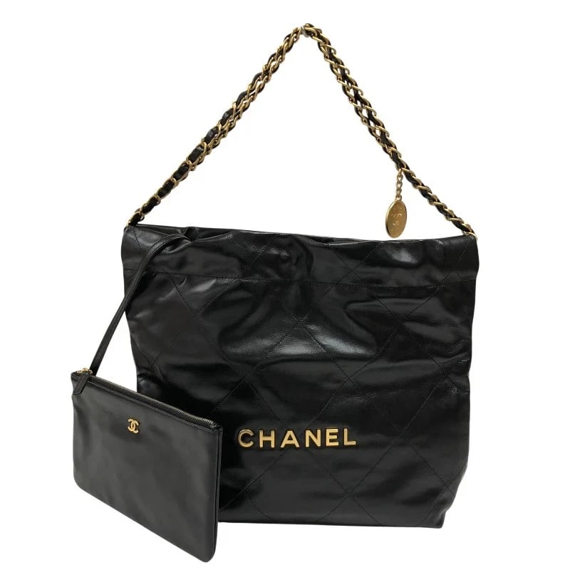 CHANEL 22 BAG BLACK GHW SHINY CALF HANDBAG (1 of 9)