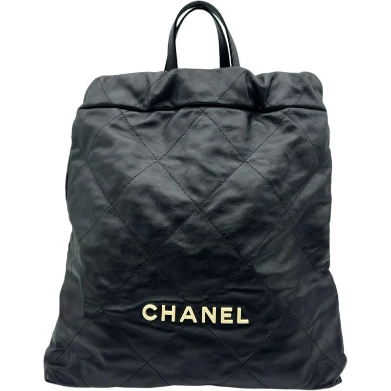 CHANEL 22 LINE BACKPACK BLACK GHW SHINY CALF HANDBAG (1 of 10)