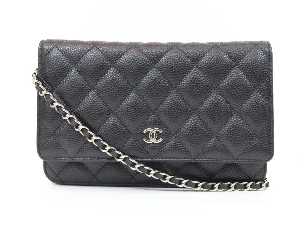 CHANEL CAVIAR SKIN SHW BLACK TIMELESS CLASSIC CHAIN WALLET HANDBAG (1 of 4)