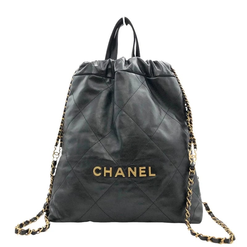 CHANEL CHAIN BACKPACK BLACK GHW SHINY CALF LEATHER HANDBAG (1 of 6)