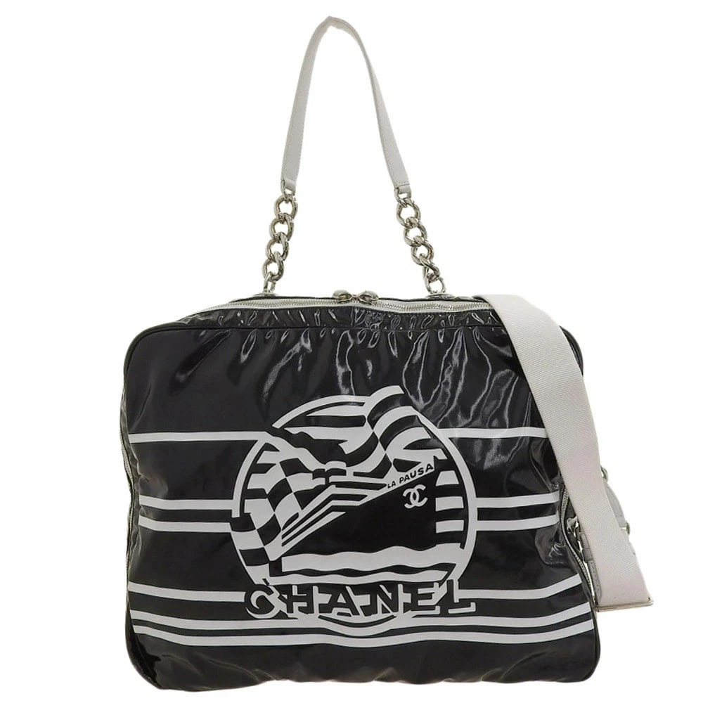 CHANEL CRUISE COLLECTION LA PAUSA W/SEA CAMERA CASE BLACK×WHITE 2-WAY BAG: CHANEL Cruise Collection LA PAUSA w/sea Camera Case Black×White 2-Way Bag Brand: Chanel Type: 2-Way Bag Material: Vinyl X Calf Leather Color: Black Size: W: 37cm (bottom) / H: 30cm / D: 12.5cm A