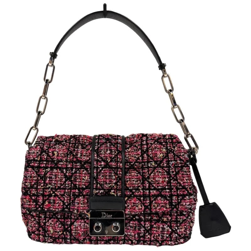 CHRISTIAN DIOR NEW LOCK CHAIN BAG PINK/BLACK TWEED/LEATHER HANDBAG (1 of 10)