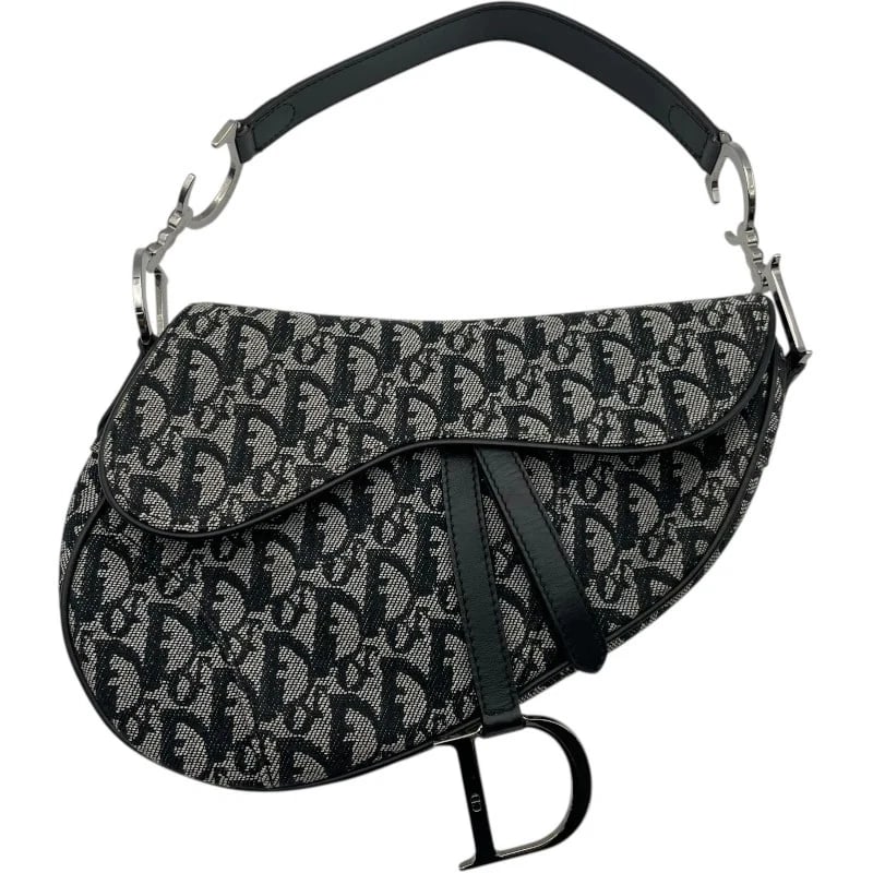 CHRISTIAN DIOR TROTTER SADDLE BAG BLACK SHW TROTTER CANVAS-LEATHER HANDBAG (1 of 11)