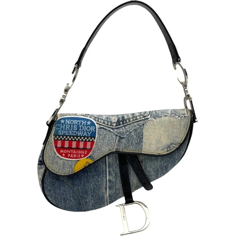 CHRISTIAN DIOR SADDLE BAG BLUE SHW DENIM HANDBAG: Christian Dior Saddle Bag Blue SHW Denim Handbag Brand: CHRISTIAN DIOR Type: Handbag Material: Denim Color: Blue SV Hardware Size: W: 23.5cm / H: 18.5cm / D: 2cm Accessories: None Accessor