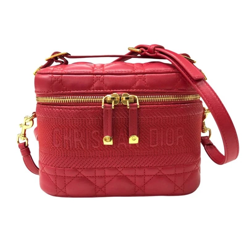 CHRISTIAN DIOR DIOR TRAVEL VANITY SMALL RED CANNAGE LAMBSKIN HANDBAG (1 of 11)