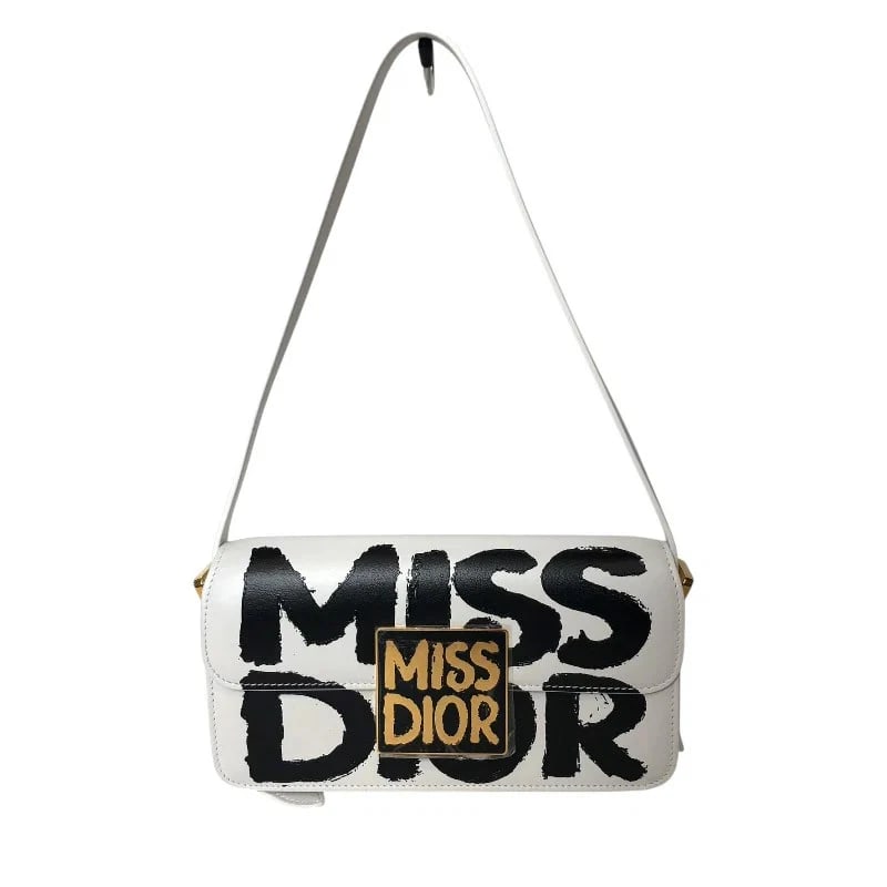 CHRISTIAN DIOR MISS DIOR FLAP BAG WHITE & BLACK GHW CALF HANDBAG: Christian Dior Miss Dior Flap Bag White & Black GHW Calf Handbag Brand: CHRISTIAN DIOR Type: Handbag Material: Calf Color: White/Black/GD Hardware Size: W: 29cm / H: 17cm / D: 6cm Accessories: No