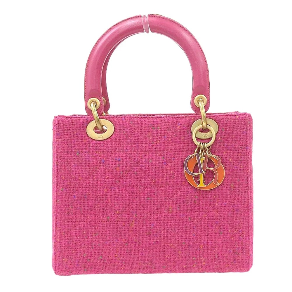CHRISTIAN DIOR LADY DIOR TWEED PINK HANDBAG: Christian Dior Lady Dior Tweed Pink Handbag Brand: Dior Type: Handbag Material: Tweed Color: Pink Size: W:24cm / H:20cm / D:12cm Accessories: None Accessories Notice: When purchasing pre-o