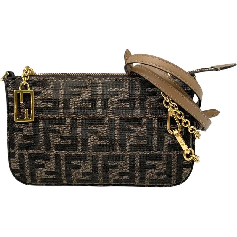 FENDI FF BUCKET SLIM CLUTCH BROWN CANVAS HANDBAG: FENDI FF Bucket Slim Clutch Brown Canvas Handbag Brand: FENDI Type: Handbag Material: Canvas Color: Brown Size: W: 20.5cm / H: 12cm / D: 3cm / Shoulder: 106-110cm Accessories: None Accesso