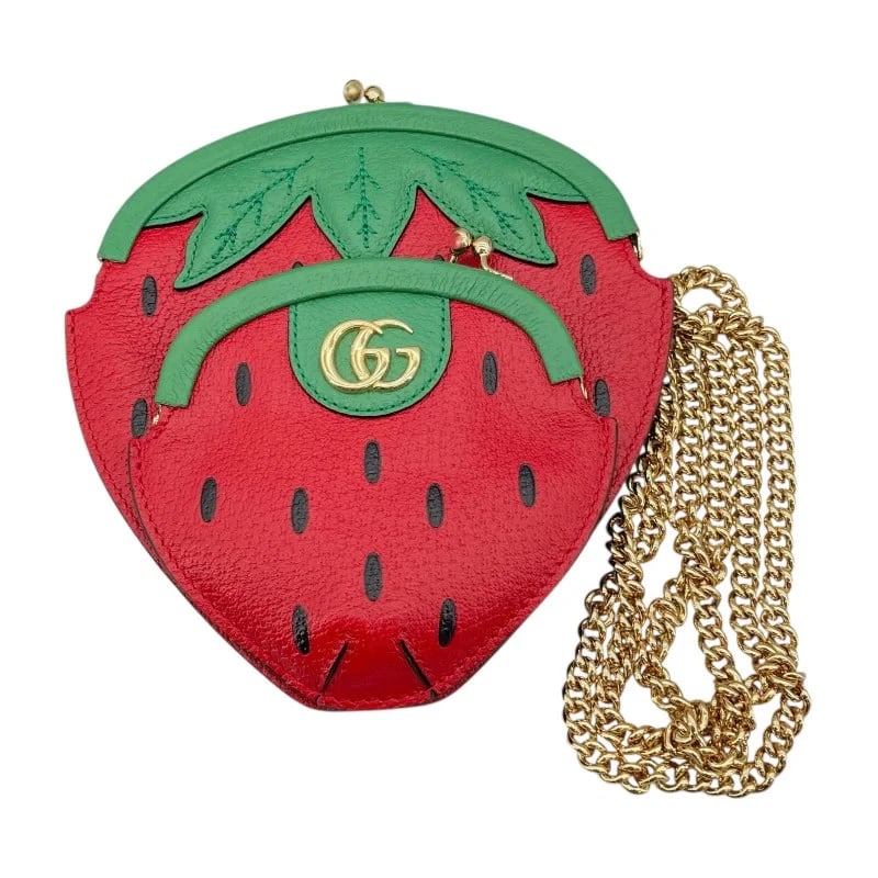 GUCCI STRAWBERRY POCHETTE GREEN/RED HANDBAG (1 of 4)