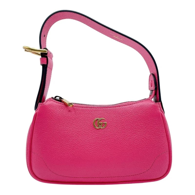 GUCCI GG MARMONT APHRODITE MINI PINK GHW HANDBAG: GUCCI GG Marmont Aphrodite Mini Pink GHW Handbag Brand: GUCCI Type: Handbag Material: Leather Color: Pink GD Hardware Size: W: 20.5cm / H: 11.5cm / D: 3.5cm / Shoulder: 40cm Accessories: None