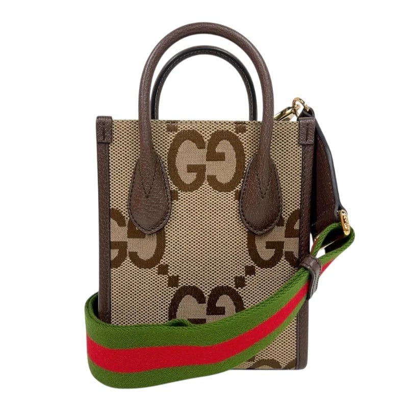GUCCI JUMBO GG MINI BROWN GHW GG CANVAS-LEATHER HANDBAG: GUCCI Jumbo GG Mini Brown GHW GG Canvas-Leather Handbag Brand: GUCCI Type: Handbag Material: Gg Canvas And Leather Color: Brown/GD Hardware Size: W: 15cm / H: 20cm / D: 6cm / Shoulder: 85-119cm A