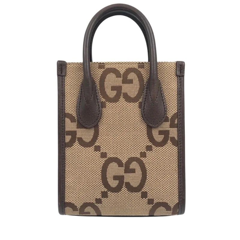 GUCCI JUMBO GG MINI TOTE BEIGE BROWN CANVAS HANDBAG: GUCCI Jumbo GG Mini Tote Beige Brown Canvas Handbag Brand: GUCCI Type: Handbag Material: Gg Canvas Color: Beige x Brown Size: W: 15.5cm / H: 19.5cm / D: 6cm Accessories: None Accessories N
