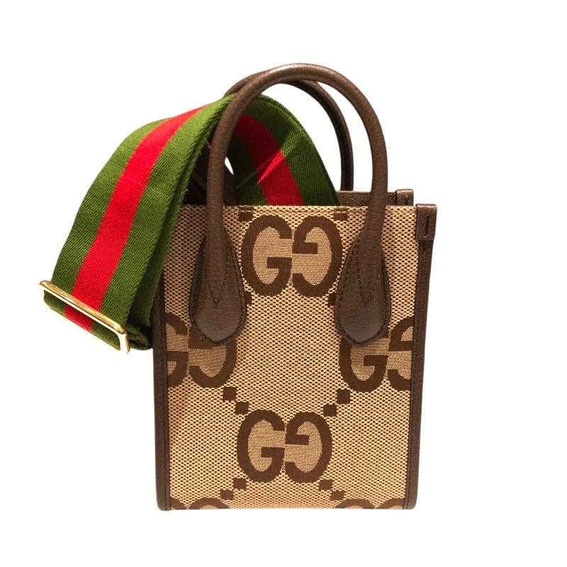 GUCCI JUMBO GG MINI TOTE BROWN JUMBO CANVAS HANDBAG (1 of 5)