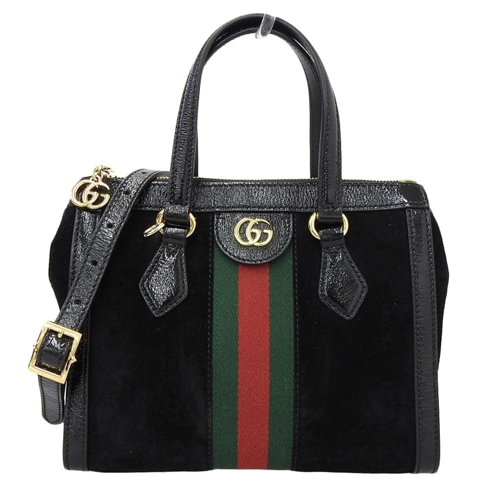 GUCCI OPHIDIA SHELLY LINE DOUBLE G SUEDE BLACK 2-WAY BAG (1 of 6)