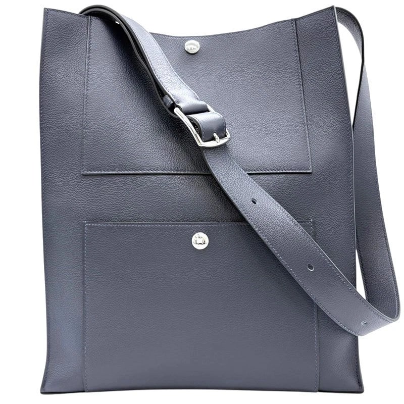 HERMES CABAS W STAMP BLUE SHOULDER BAG HANDBAG (1 of 9)