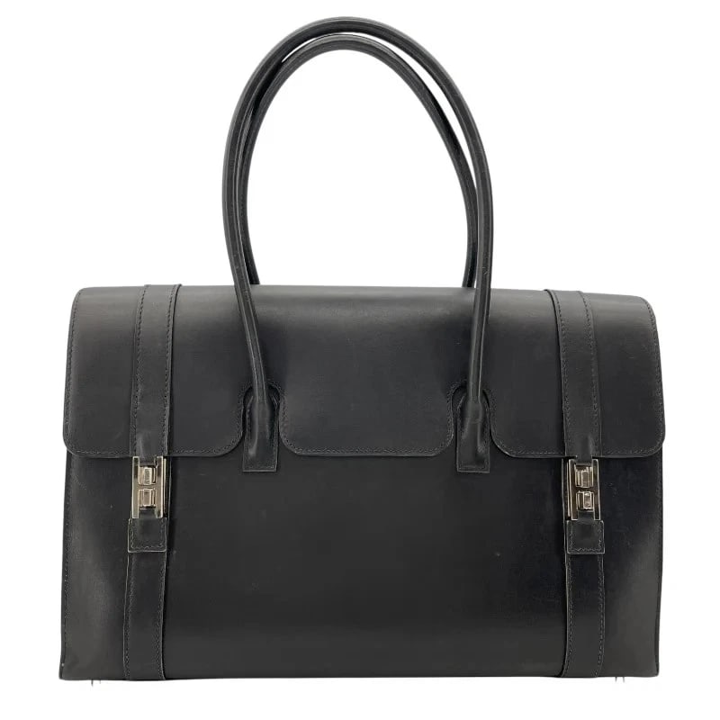 HERMES DRAG STAMP BLACK SHW BOX CALF HANDBAG (1 of 8)
