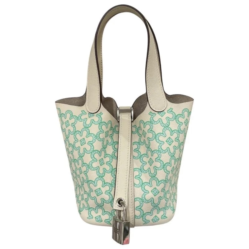 HERMES PICOTIN LOCK MICRO LUCKY DAISY STAMP NATA & VEAU HANDBAG: HERMES Picotin Lock Micro Lucky Daisy Stamp Nata & Veau Handbag Brand: HERMES Type: Handbag Material: Swift Color: Nata Vert/SV Hardware Size: W: 12.5cm / H: 12.5cm / D: 9cm Accessories: None