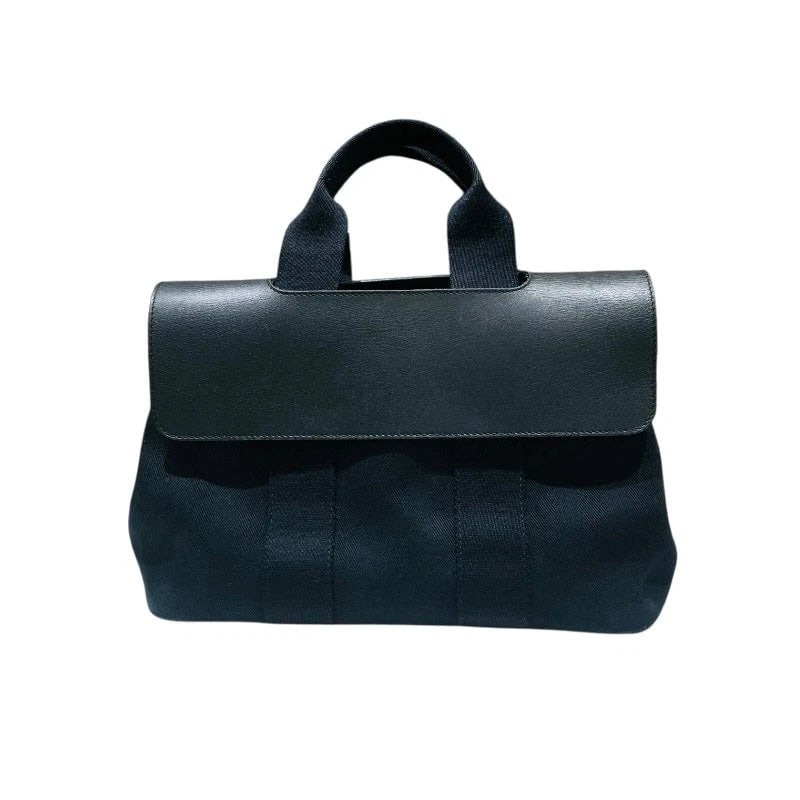 HERMES VALPARAISO PM BLACK TOILE-LEATHER HANDBAG (1 of 9)