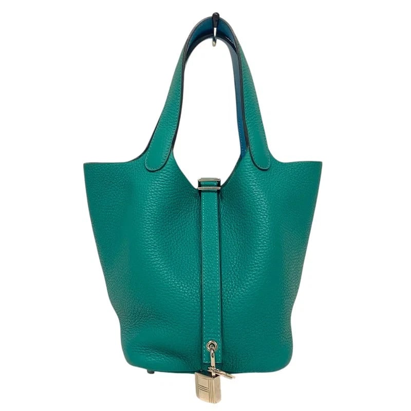 HERMES PICOTIN LOCK PM ECLAT Y STAMP VERT VERONE X BLEU NUIT SHW HANDBAG (1 of 9)