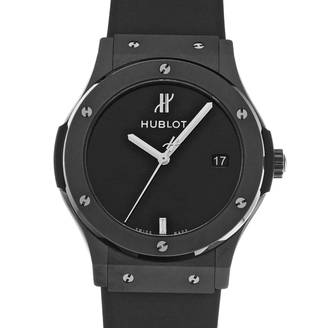 HUBLOT WATCH: HUBLOT Watch Brand: HUBLOT Type: N/A Material: Band Material Black Ceramic, Case Material Sapphire Crystal Color: Band Color Black Size: Band Size none, Case Size 45×45mm Accessories: None