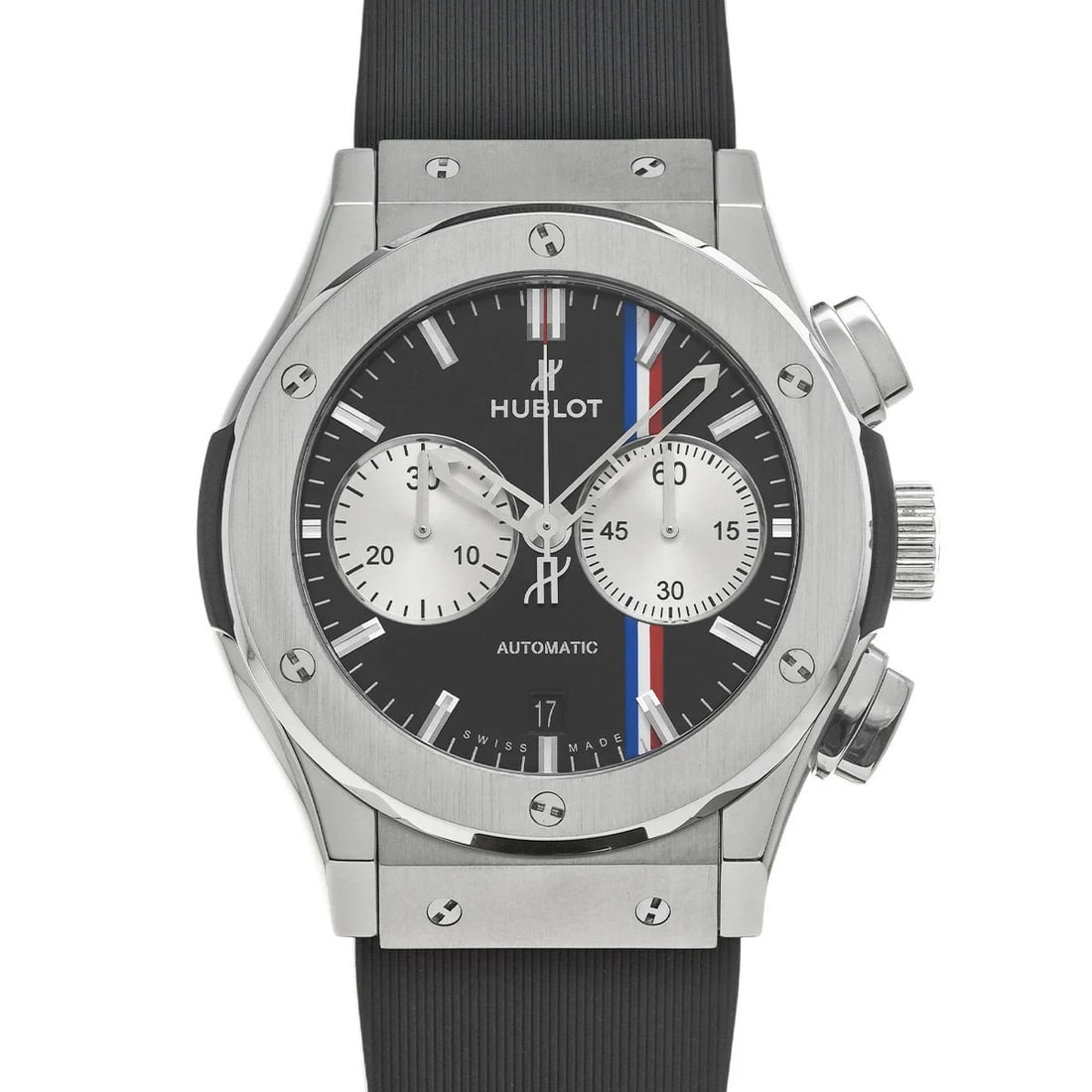 HUBLOT WATCH: HUBLOT Watch Brand: HUBLOT Type: N/A Material: Band Material Titanium, Case Material Sapphire Crystal Color: Band Color Black Size: Band Size none, Case Size 45×45mm Accessories: None