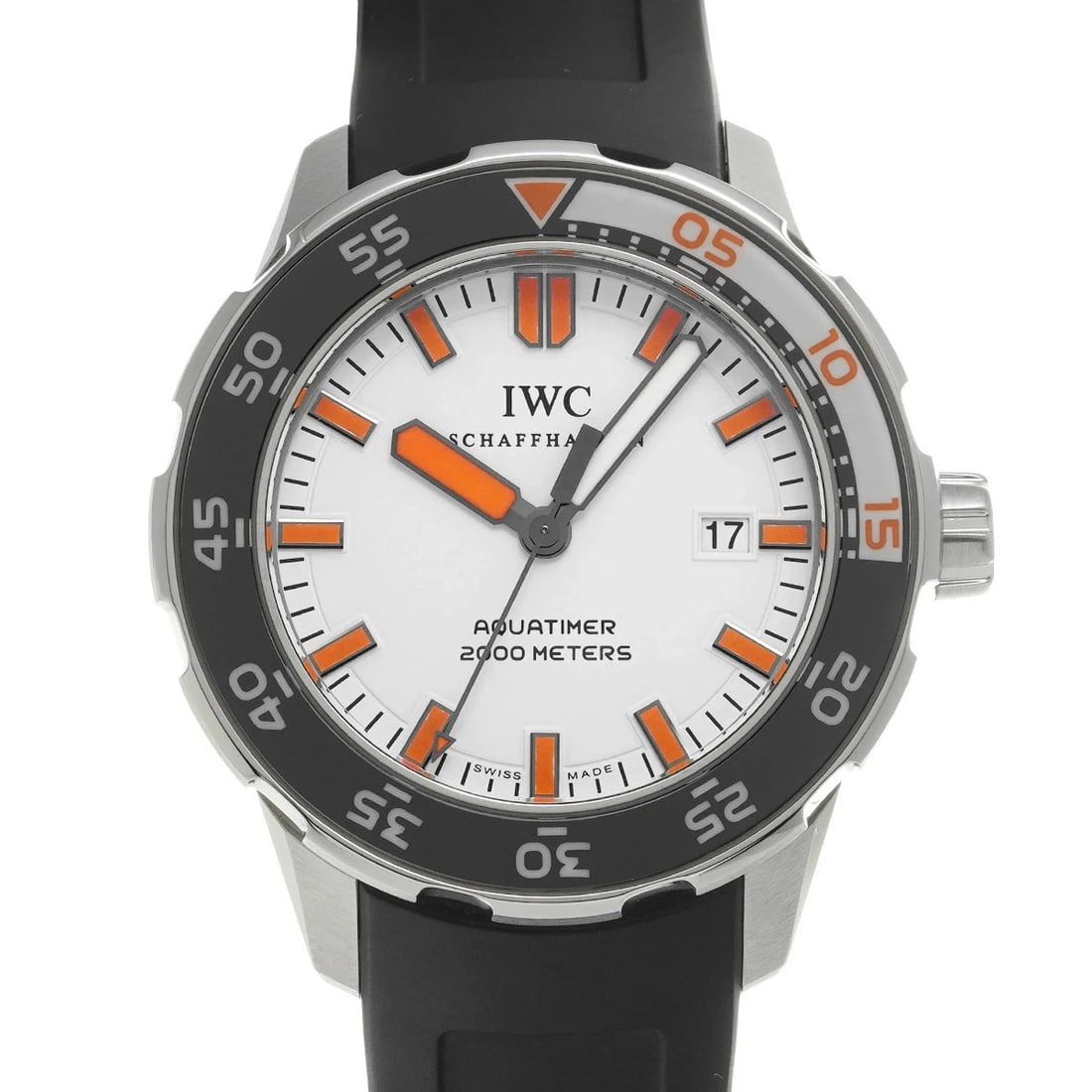 IWC AQUATIMER WHITEWATCH: IWC Aquatimer WhiteWatch Brand: IWC Type: N/A Material: Band Material Stainless, Case Material Sapphire Crystal Color: Band Color White Size: Band Size 19.5cm, Case Size 44×44mm Accessories: