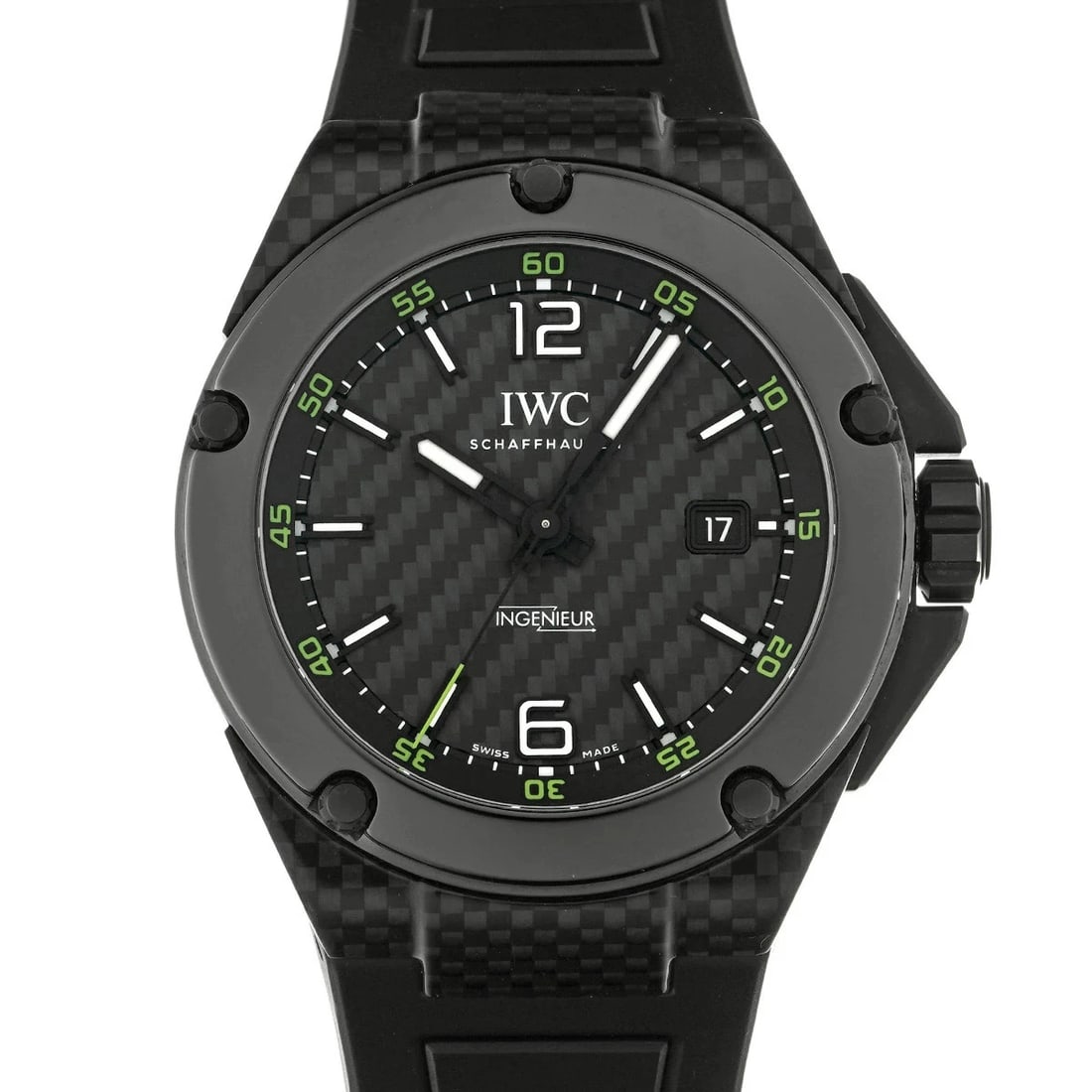 IWC WATCH: IWC Watch Brand: IWC Type: N/A Material: Band Material Carbon Fiber, Case Material Sapphire Crystal Color: Band Color Black Size: Band Size none, Case Size 46×46mm Accessories: None Access