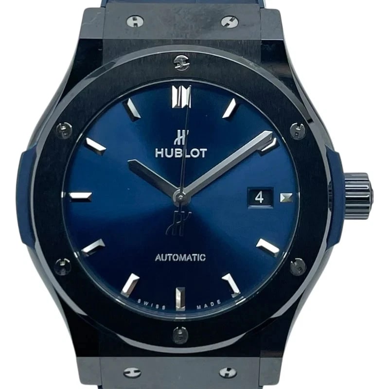 HUBLOT CLASSIC FUSION CERAMIC BLUE WATCH: Hublot Classic Fusion Ceramic Blue Watch Brand: HUBLOT Type: Wrist watch Material: ceramic Color: Dial Color Blue Size: [ Case size ] 44.8mm / Case shape: Round face / Case thickness: 10.1mm [