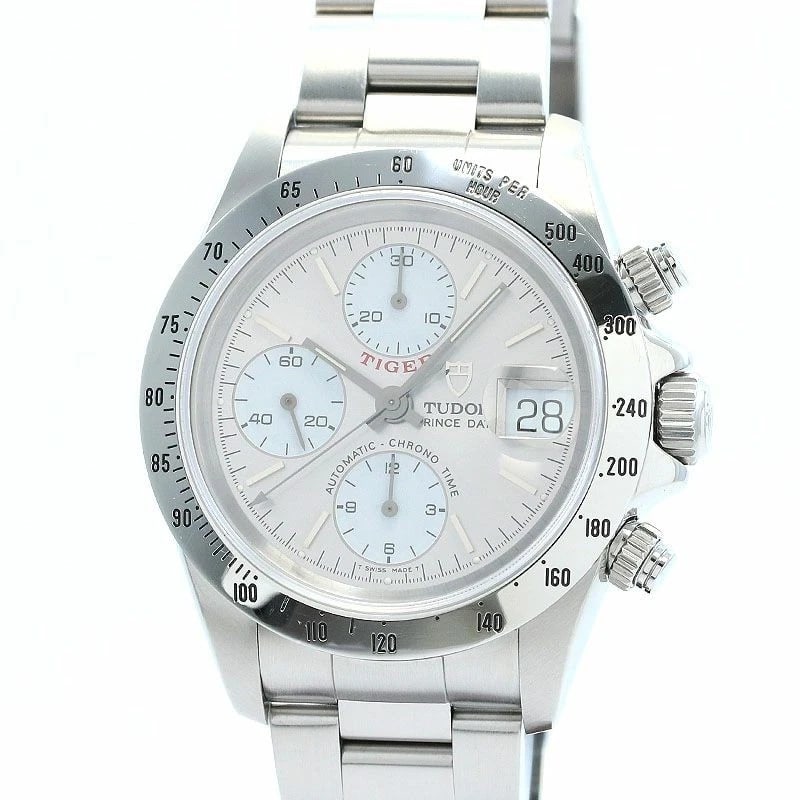 TUDOR PRINCE DATE CHRONOTIME WATCH: Tudor Prince Date Chronotime Watch Brand: TUDOR Type: Wrist watch Material: Stainless Steel Color: Dial Color Silver/White Size: [ Case size ] 40mm [ Arm circumference size ] 18.5cm 