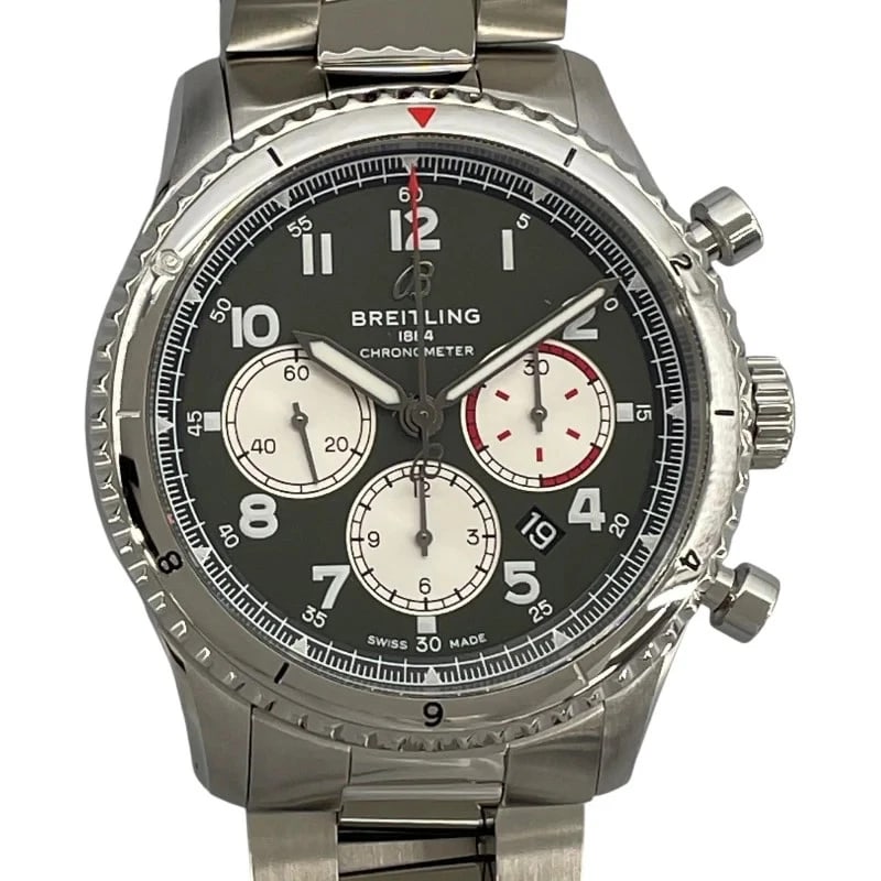 BREITLING AVIATOR CHRONOGRAPH GREY WATCH: Breitling Aviator Chronograph Grey Watch Brand: BREITLING Type: Wrist watch Material: SS Color: Dial Color Gray Size: [ Case size ] 43mm / Case shape: Round face / Case thickness: 14.0mm [ Arm