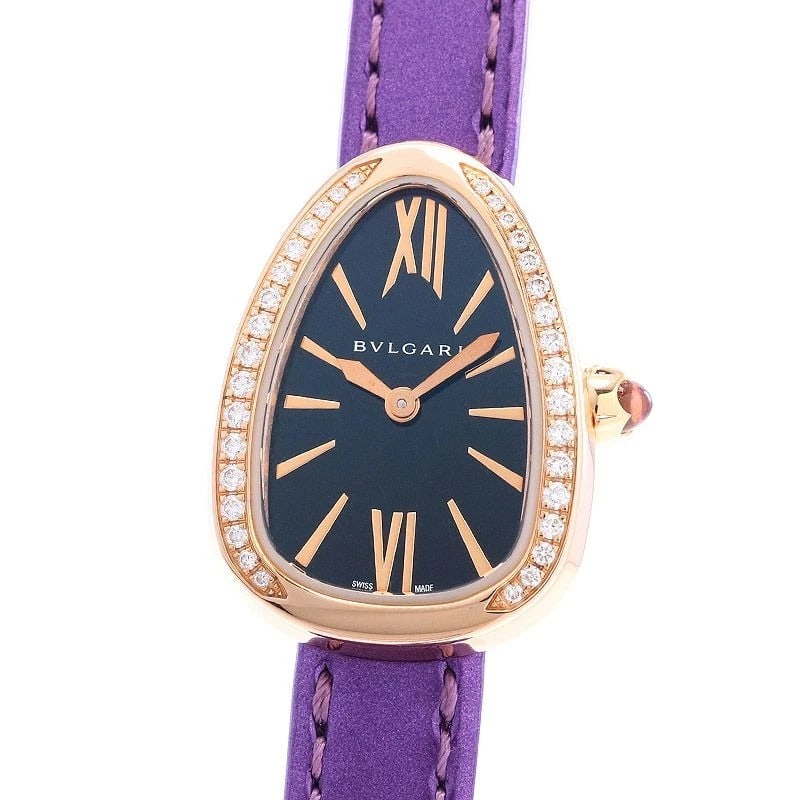 BVLGARI SERPENTI WATCH: Bvlgari Serpenti Watch Brand: BVLGARI Type: Wrist watch Material: Case Material 18K Pink Gold Band Material Calfskin/18K pink gold buckle Color: Dial Color Black Size: [ Case size ] 27×20mm 