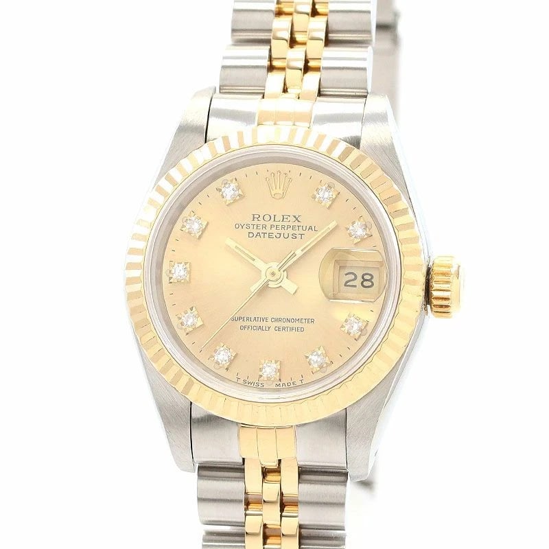 ROLEX OYSTER PERPETUAL DATEJUST WATCH: Rolex Oyster Perpetual Datejust Watch Brand: ROLEX Type: Wrist watch Material: Stainless Steel/18K Yellow Gold Color: Dial Color Champagne Gold Size: [ Case size ] 26mm [ Arm circumference