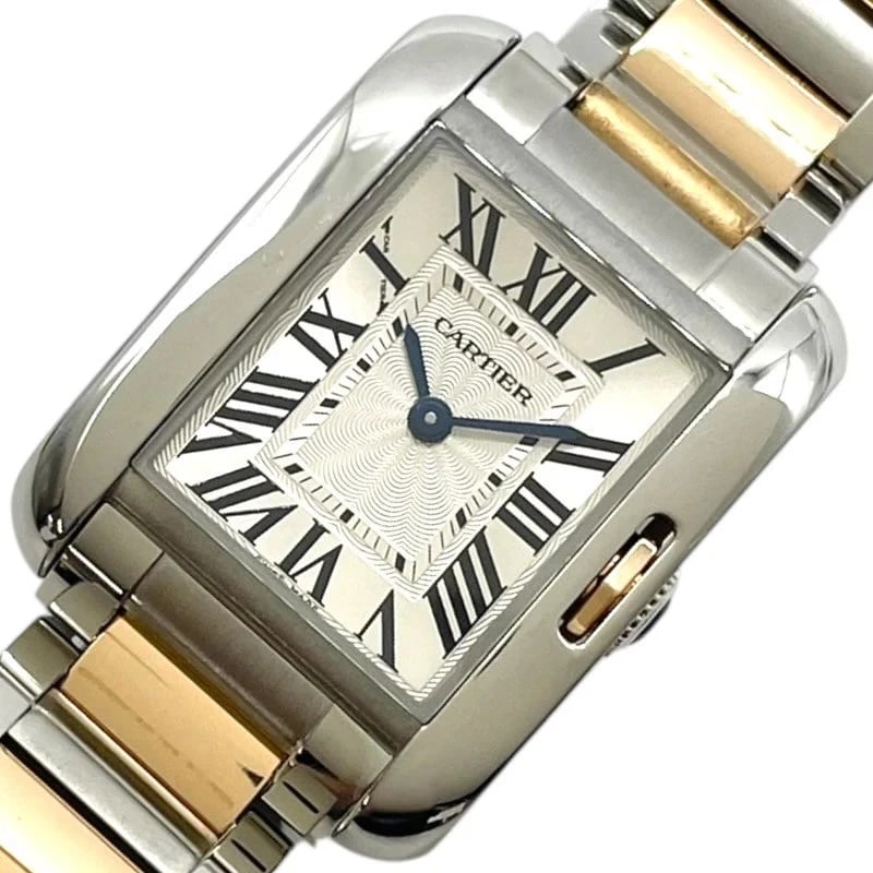 CARTIER TANK ANGLAISE PG/SS WATCH: Cartier Tank Anglaise PG/SS Watch Brand: CARTIER Type: Wrist watch Material: PG/SS Color: Dial Color Silver Size: [ Case size ] 22mm / Case shape: Rectangular face / Case width: 22mm / Case