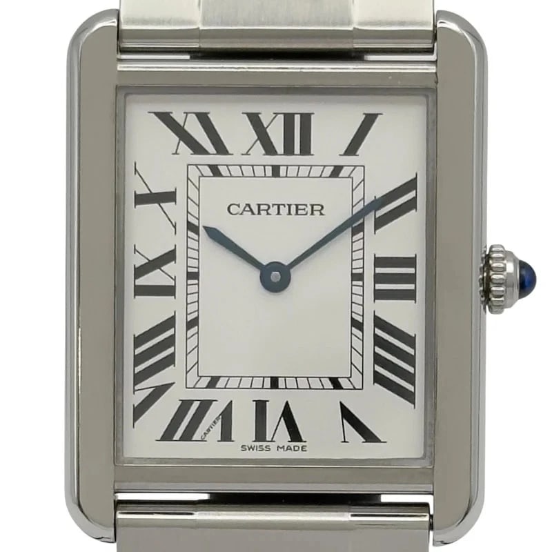 CARTIER TANK SOLO SILVER WATCH: Cartier Tank Solo Silver Watch Brand: CARTIER Type: Wrist watch Material: Stainless steel Color: Dial Color Silver Size: [ Case size ] / Case width: 27.3mm / Case height: 34.6mm / Case