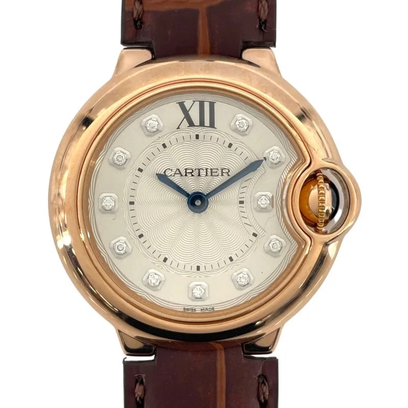 CARTIER BALLON BLEU WHITE WATCH: Cartier Ballon Bleu White Watch Brand: CARTIER Type: Wrist watch Material: Au750 Color: Dial Color White Size: [ Case size ] 28mm / Case shape: Round face / Case thickness: 9mm [ Arm