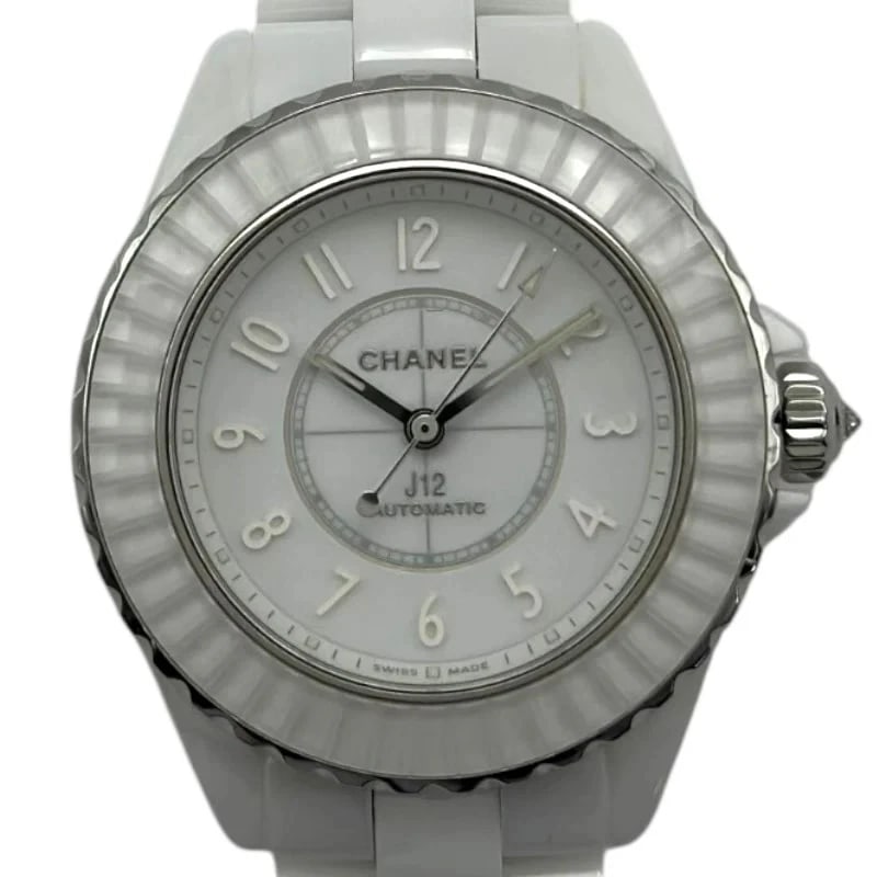 CHANEL J12 CALIBER WHITE CERAMIC WATCH: Chanel J12 Caliber White Ceramic Watch Brand: CHANEL Type: Wrist watch Material: ceramic Color: Dial Color White Size: [ Case size ] 33.9mm / Case thickness: 12.7mm [ Arm circumference size ]