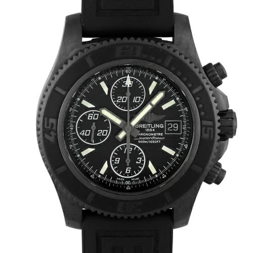 BREITLING SUPEROCEAN CHRONO WATCH: BREITLING Superocean Chrono Watch Brand: Breitling Type: Wrist watch Material: PVD (SS) x Rubber Color: Dial Color Black Size: [ Case size ] 44mm Accessories: None Accessories Notice: When