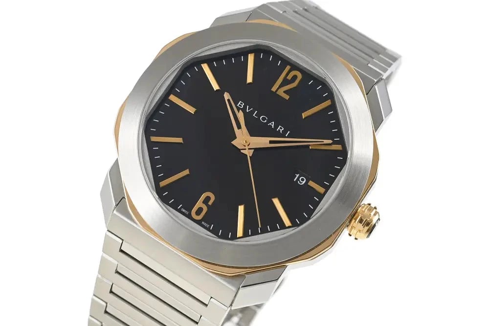 BVLGARI OCTO ROMA WATCH: BVLGARI Octo Roma Watch Brand: BVLGARI Type: Wrist watch Material: SS/PG Color: Dial Color Brown Size: [ Case size ] 41mm [ Arm circumference size ] 19cm Case Thickness 9.5mm Accessories: