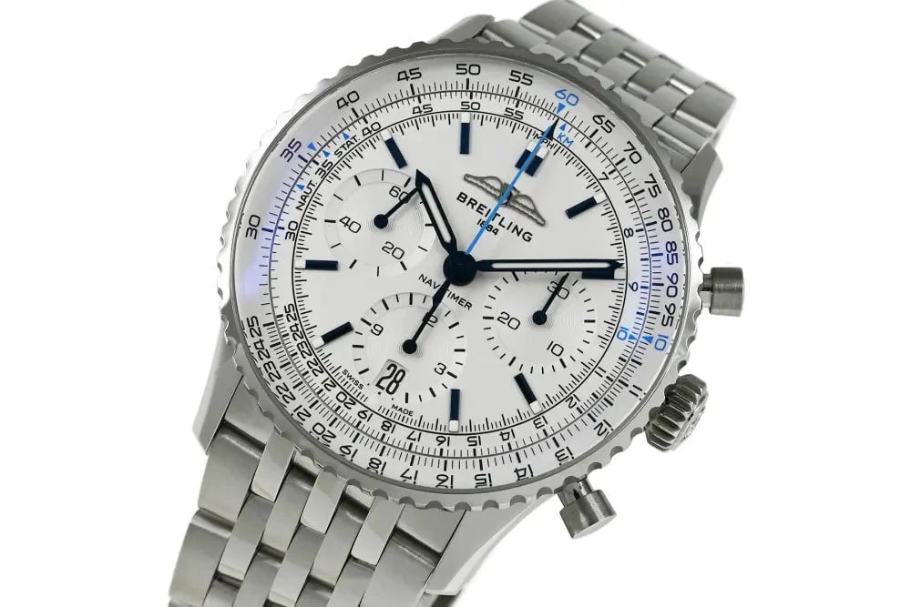 BREITLING NAVITIMER CHRONOGRAPH WATCH: BREITLING Navitimer Chronograph Watch Brand: BREITLING Type: Wrist watch Material: SS Color: Dial Color Silver Size: [ Case size ] 41mm [ Arm circumference size ] 21cm Case Thickness 13.5mm Acces