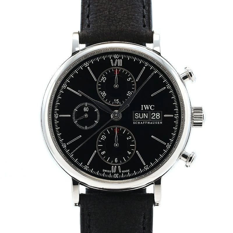 IWC PORTOFINO CHRONOGRAPH WATCH: IWC Portofino Chronograph Watch Brand: IWC Type: Wrist watch Material: Case Material Stainless Steel Band Material New Timbertex/Stainless Steel Buckle Color: Dial Color Black Size: [ Case