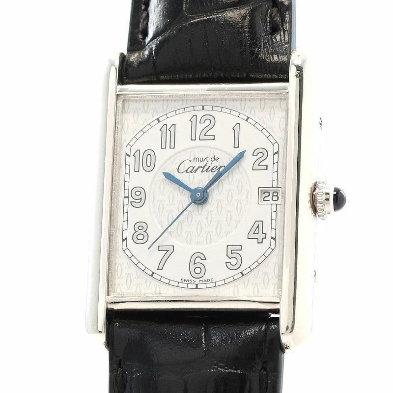 CARTIER MUST TANK WATCH: Cartier Must Tank Watch Brand: CARTIER Type: Wrist watch Material: Case Material Silver 925 Band Material New aftermarket calfskin leather with stainless steel buckle Color: Dial Color White 