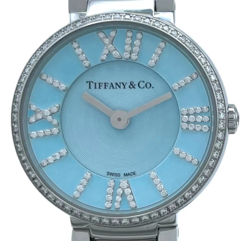 TIFFANY & CO ATLAS TIFFANY BLUE WATCH: Tiffany & Co Atlas Tiffany Blue Watch Brand: TIFFANY Type: Wrist watch Material: SS Color: Dial Color Tiffany Blue Size: [ Case size ] 24mm / Case shape: Round face / Case thickness: 6.5mm [