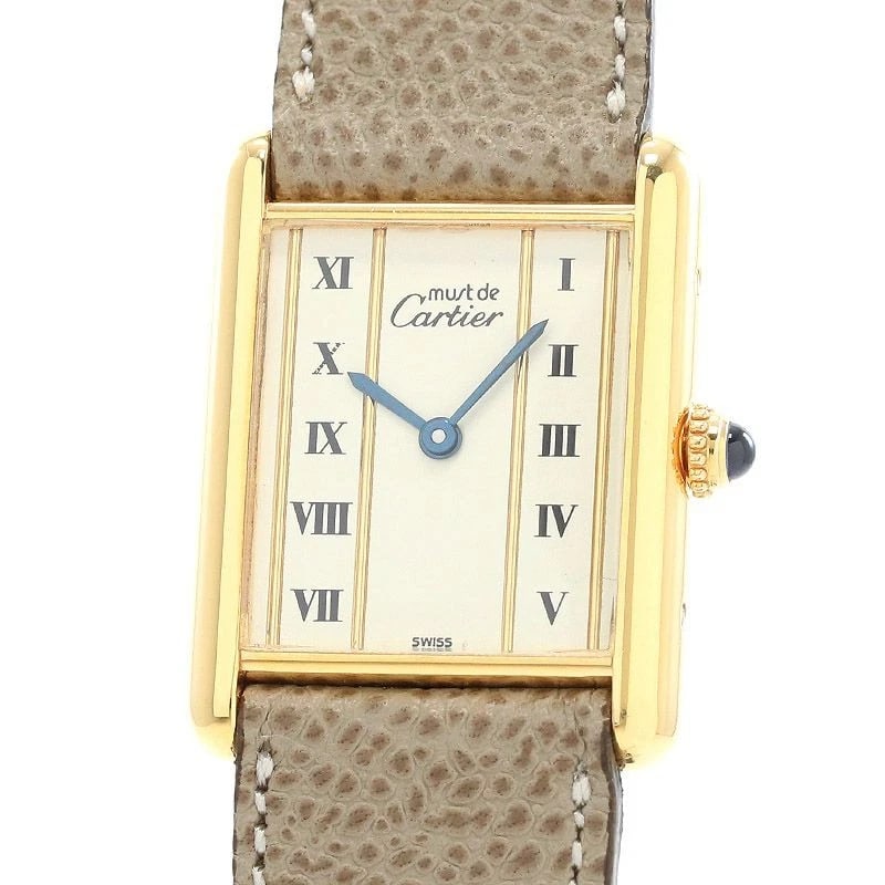 CARTIER MUST TANK LM VERMEIL WATCH: Cartier Must Tank LM Vermeil Watch Brand: CARTIER Type: Wrist watch Material: Case Material Silver 925 (Gold Plated) Band Material New aftermarket calfskin leather with stainless steel buckle 